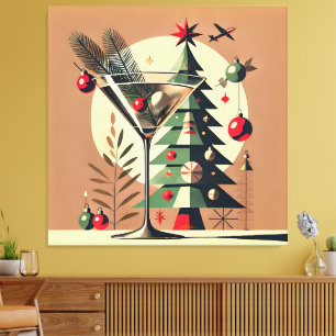 Retro 50-tals Jet Set Julgran Martini Canvastryck