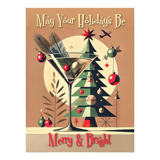 Retro 50-tals Jet Set Julgran Martini Fototryck (Framsidan)