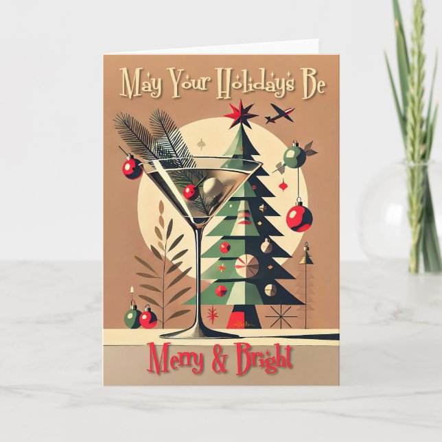 Retro 50-tals Jet Set Julgran Martini Kort (Framsida)