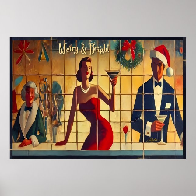 Retro 50-tals julafton Bar Sista chansen Martini Poster (Framsidan)