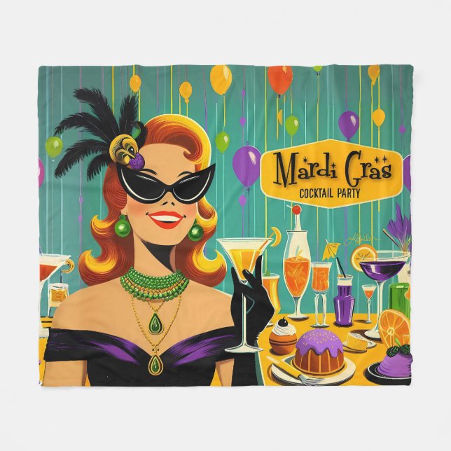 Retro 50-tals Mardi Gras Cocktailfest Fleecefilt (Framsidan (Horisontell))