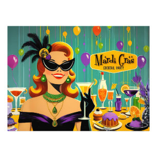Retro 50-tals Mardi Gras Cocktailfest Fototryck
