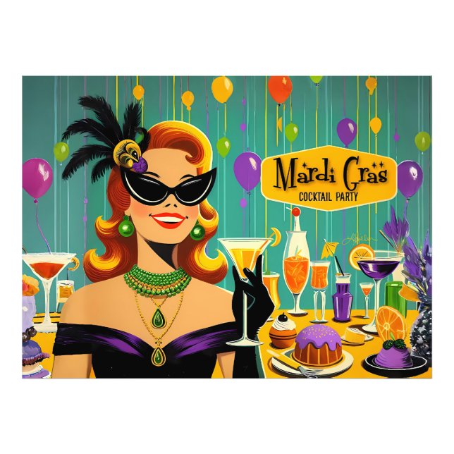 Retro 50-tals Mardi Gras Cocktailfest Fototryck (Framsidan)