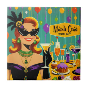 Retro 50-tals Mardi Gras Cocktailfest Kakelplatta