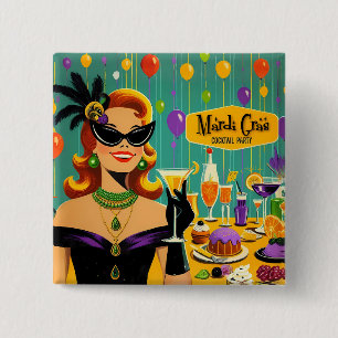 Retro 50-tals Mardi Gras Cocktailfest Knapp