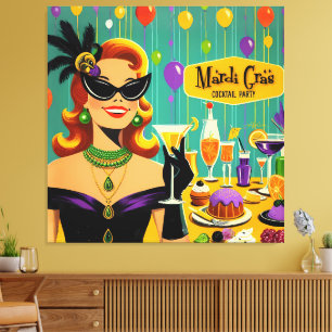 Retro 50-tals Mardi Gras Cocktailparty Canvastryck