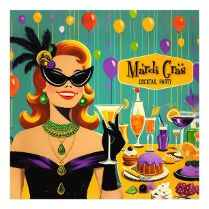 Retro 50-tals Mardi Gras Cocktailparty Fototryck