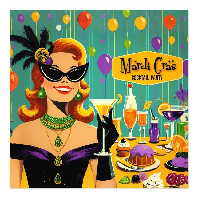 Retro 50-tals Mardi Gras Cocktailparty Fototryck (Framsidan)