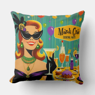 Retro 50-tals Mardi Gras Cocktailparty Kudde