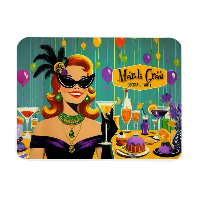 Retro 50-tals Mardi Gras Cocktailparty Magnet (Horisontell)