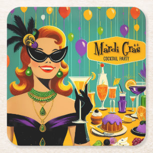 Retro 50-tals Mardi Gras Cocktailparty Underlägg Papper Kvadrat
