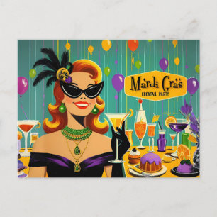 Retro 50-tals Mardi Gras Cocktailparty Vykort