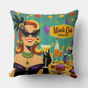 Retro 50-tals Mardi Gras Martini Cocktail Party Kudde