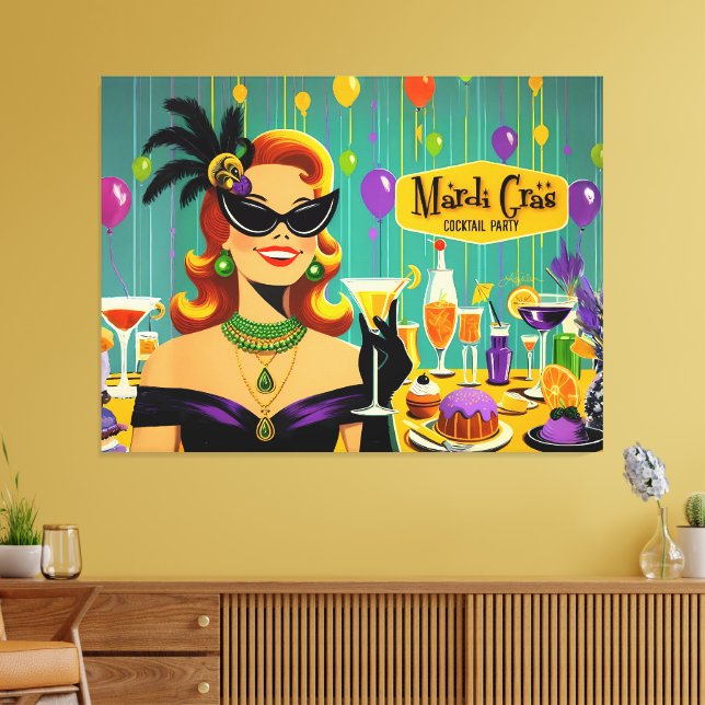Retro 50-tals Mardi Gras Martini Cocktailfest Canvastryck (Insitu (Vardagsrum))