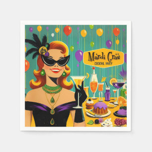 Retro 50-tals Mardi Gras Martini Cocktailfest Pappersservett