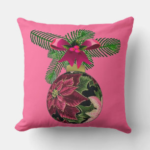 Retro 50-tals Poinsettia Burgundy Ornament Kudde