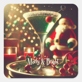 Retro 50-tals Santa jul grön Martini Fyrkantigt Klistermärke