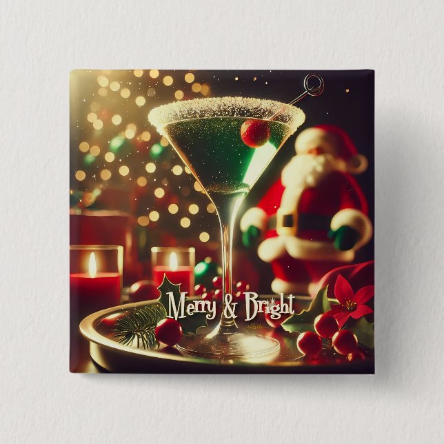 Retro 50-tals Santa julgrön Martini Knapp (Framsida)