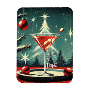 Retro 50-tals Snöflinga Julgran Martini Magnet