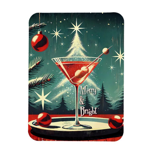 Retro 50-tals Snöflinga Julgran Martini Magnet (Vertikal)