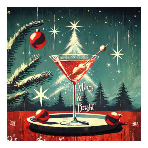 Retro 50-tals Snöyra Julgran Martini Fototryck