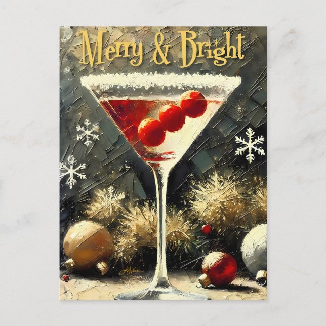 Retro 50-tals Triple Cranberry Jul Martini Vykort (Framsida)