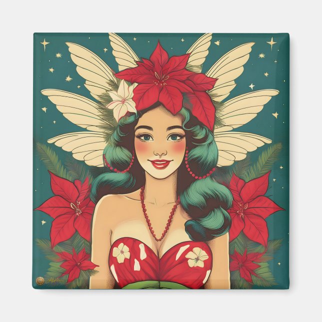 Retro 50-tals Tropisk Jul Pin-Up Flicka Magnet (Framsidan)