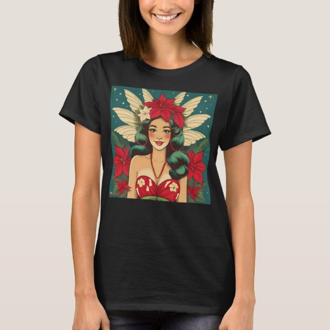 Retro 50-tals Tropisk Jul Pin-Up Flicka T Shirt (Framsida)