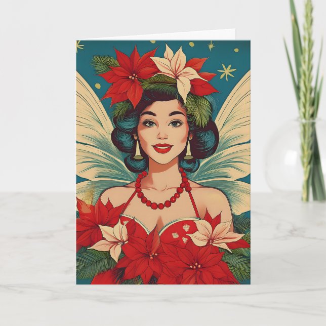 Retro 50-tals Tropisk Jul Pin-Up Skönhetsdrottning Kort (Framsida)