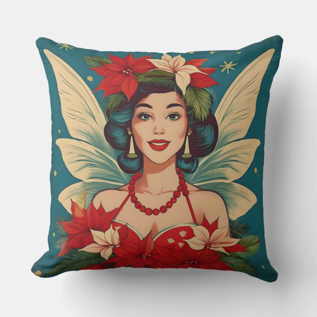 Retro 50-tals Tropisk Jul Pin-Up Skönhetsdrottning Kudde (Framsida)