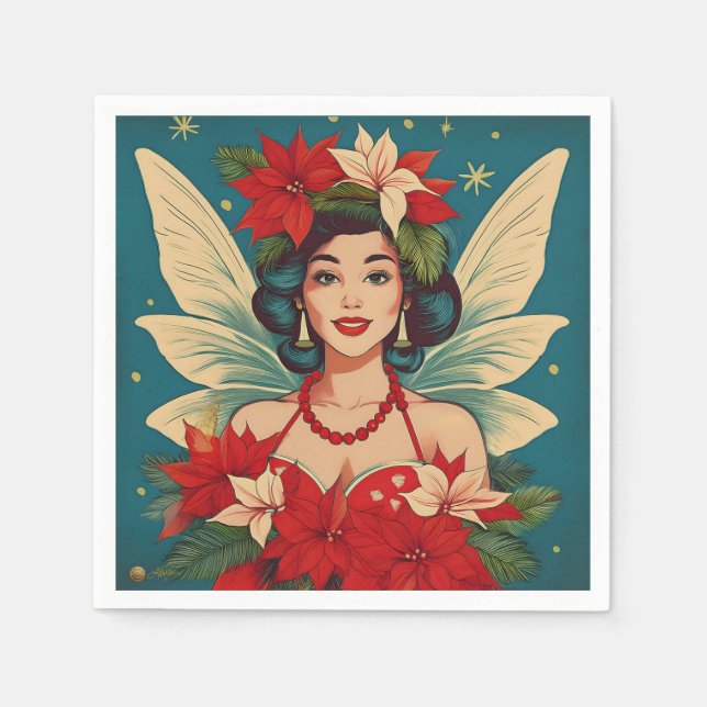 Retro 50-tals Tropisk Jul Pin-Up Skönhetsdrottning Pappersservett (Framsidan)