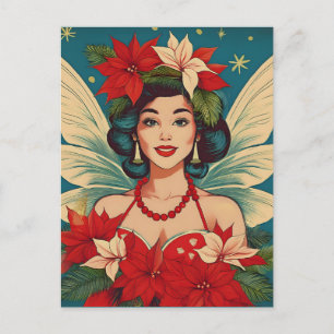 Retro 50-tals Tropisk Jul Pin-Up Skönhetsdrottning Vykort
