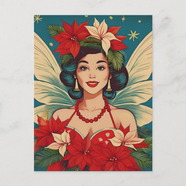 Retro 50-tals Tropisk Jul Pin-Up Skönhetsdrottning Vykort (Framsida)