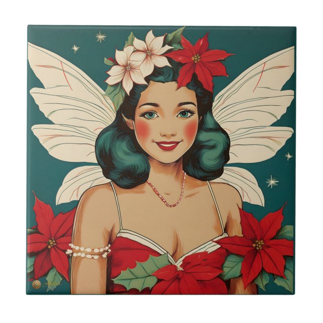 Retro 50-tals Tropisk Jul Pin-Up Stjärna Kakelplatta (Framsidan)