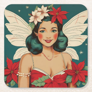 Retro 50-tals Tropisk Jul Pin-Up Stjärna Underlägg Papper Kvadrat