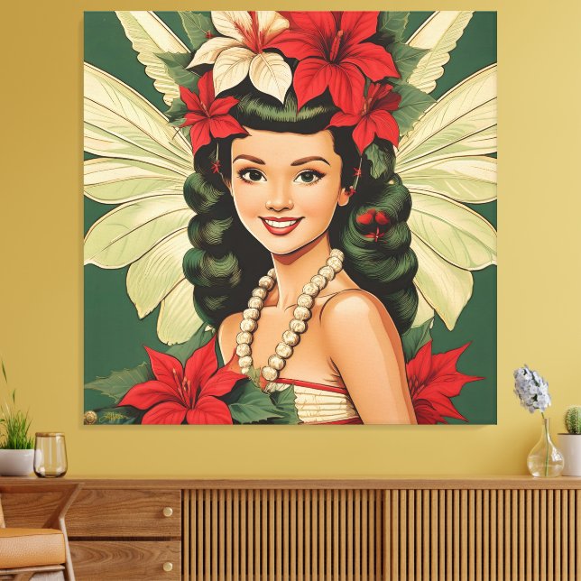 Retro 50-tals Tropisk Jul Prinsessa Canvastryck (Insitu (Vardagsrum))