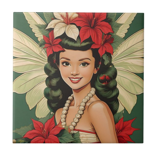Retro 50-tals Tropisk Jul Prinsessa Kakelplatta (Framsidan)