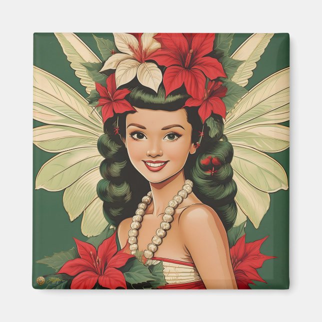 Retro 50-tals Tropisk Jul Prinsessa Magnet (Framsidan)
