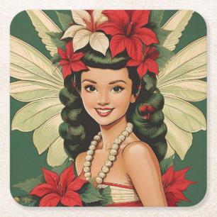Retro 50-tals Tropisk Jul Prinsessa Underlägg Papper Kvadrat