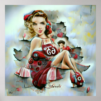 Retro 50-talsinspirerad AI-genererad pinuppflicka Poster