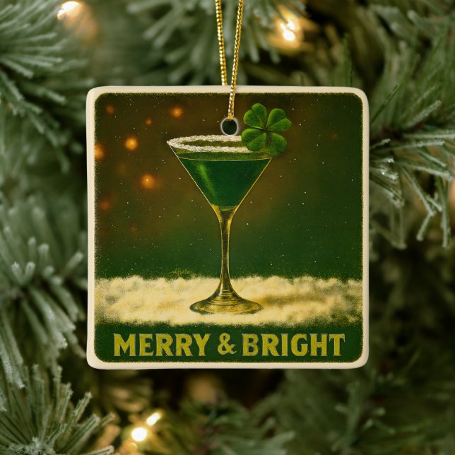 Retro 50s 4 Leaf Clover Irish Christmas Martini Julgransprydnad Keramik (Träd)
