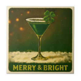 Retro 50s 4 Leaf Clover Irish Christmas Martini Kakelplatta