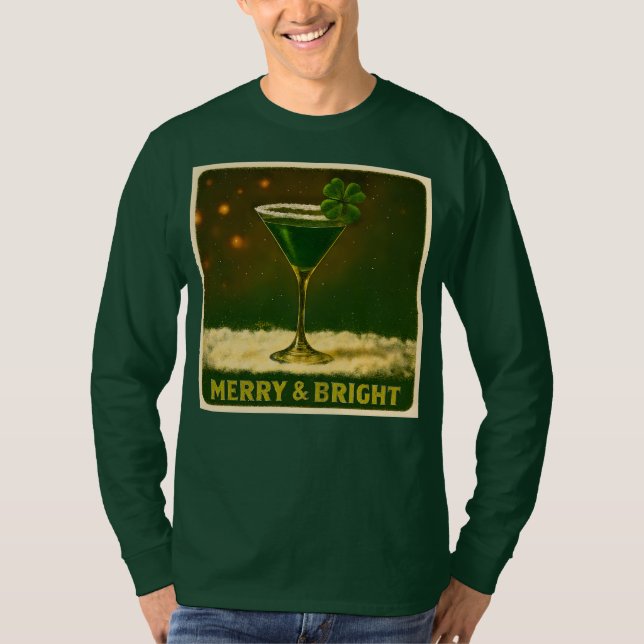 Retro 50s 4 Leaf Clover Irish Christmas Martini T Shirt (Framsida)