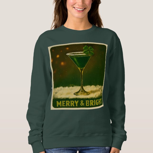 Retro 50s 4 Leaf Clover Irish Christmas Martini T Shirt (Framsida)