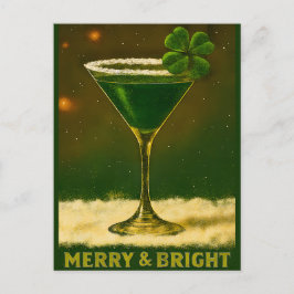 Retro 50s 4 Leaf Clover Irish Christmas Martini Vykort