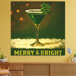 Retro 50s 4 Leaf Clover Irländsk jul Martini Canvastryck