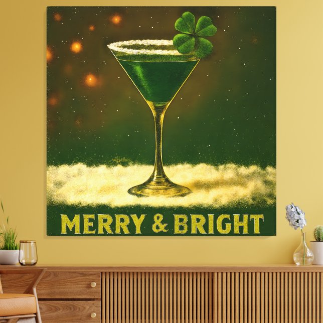 Retro 50s 4 Leaf Clover Irländsk jul Martini Canvastryck (Insitu (Vardagsrum))