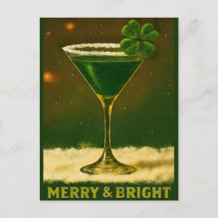 Retro 50s 4 Leaf Clover Irländsk jul Martini Vykort