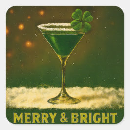 Retro 50s 4 Leaf Clover Irländsk julmartini Fyrkantigt Klistermärke