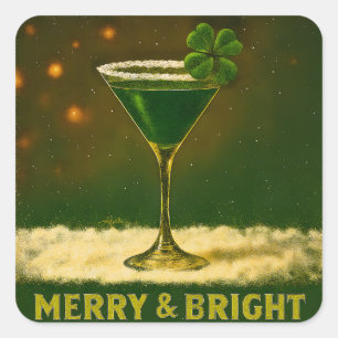 Retro 50s 4 Leaf Clover Irländsk julmartini Fyrkantigt Klistermärke